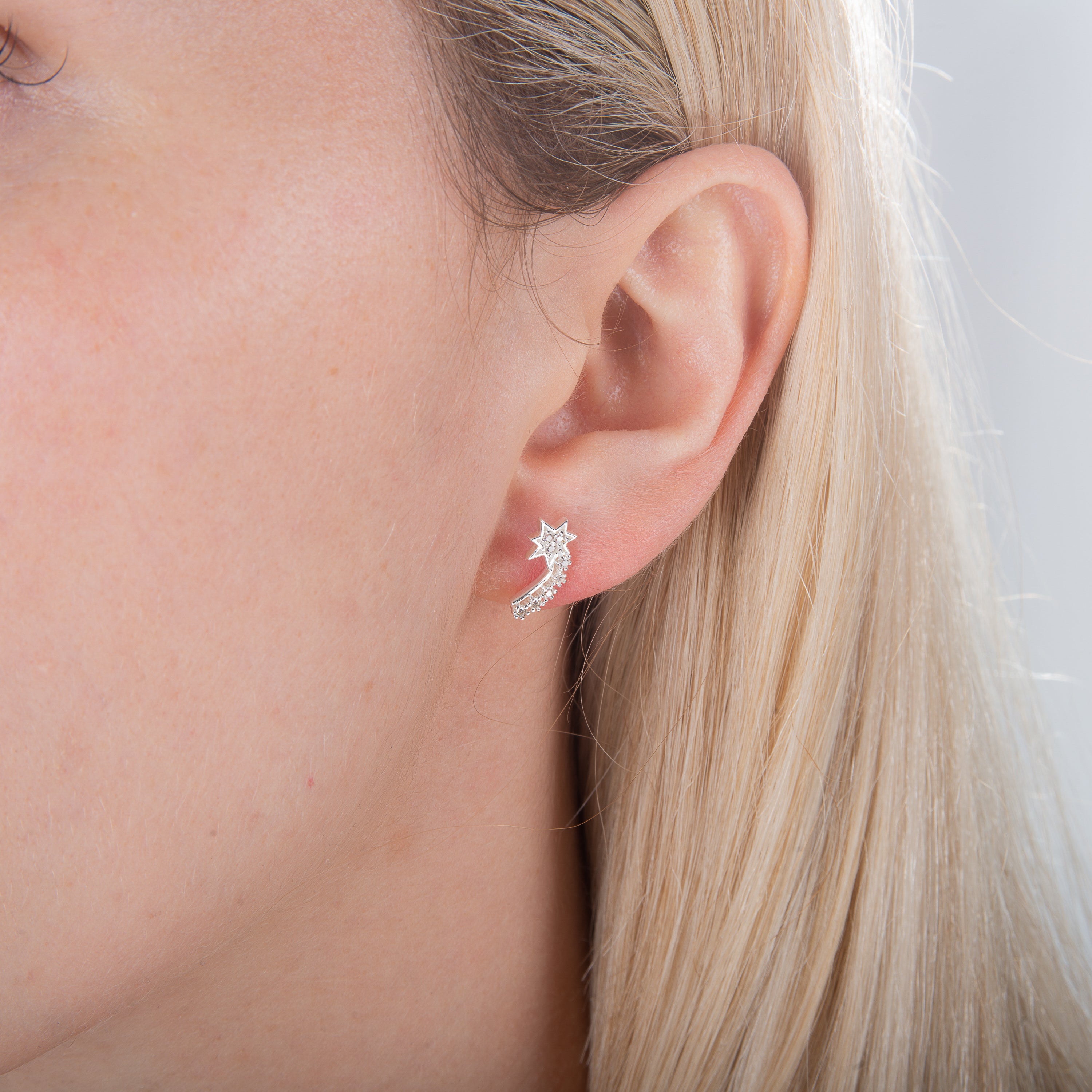 Sterlingsilber & CZ Kristall Sternschnuppe Ohrstecker