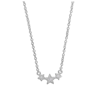 Sterlingsilber & CZ Kristall Dreifach Stern Halskette 40,5cm