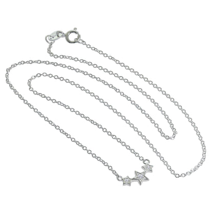 Sterlingsilber & CZ Kristall Dreifach Stern Halskette 40,5cm