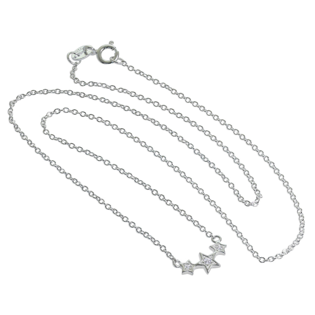 Sterlingsilber & CZ Kristall Dreifach Stern Halskette 40,5 cm
