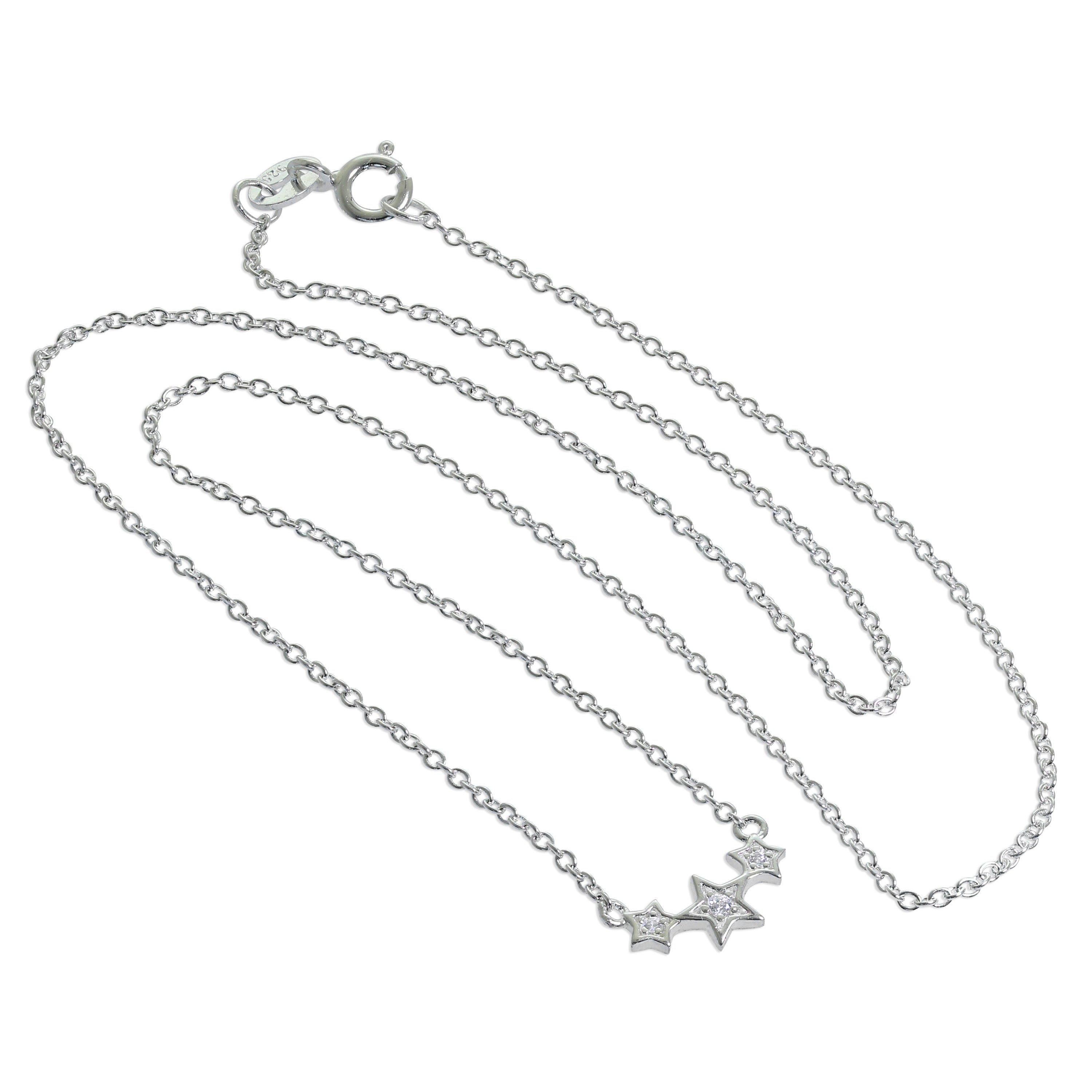 Sterlingsilber & CZ Kristall Dreifach Stern Halskette 40,5 cm