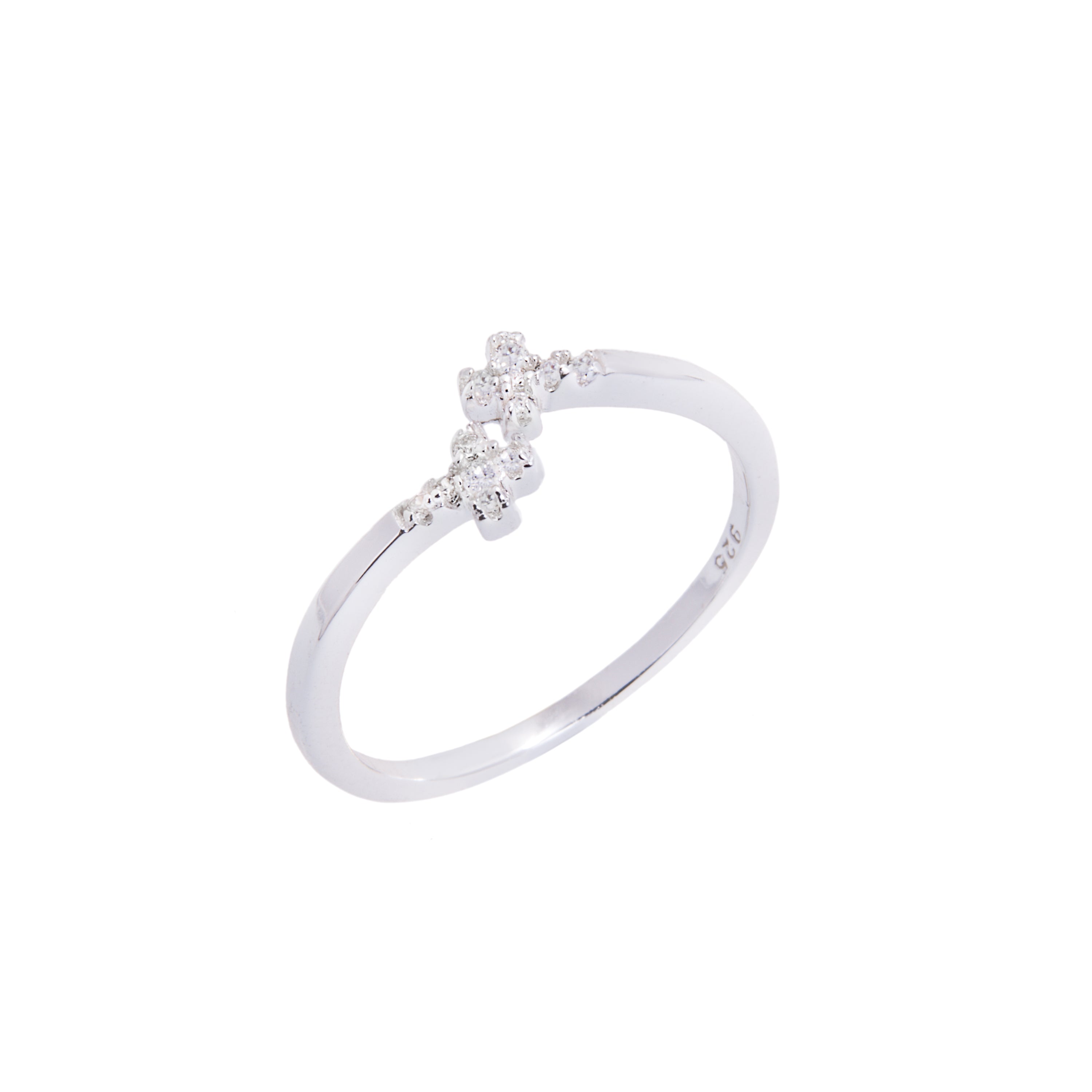Sterlingsilber Größenverstellbarer Ring mit CZ Kristall Kreuzen