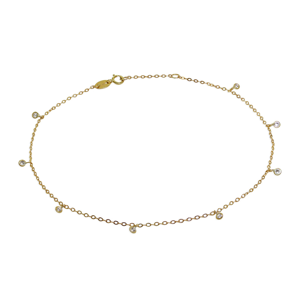 9 Karat Gold & Klar CZ Kristall Fußkette 25,5 cm