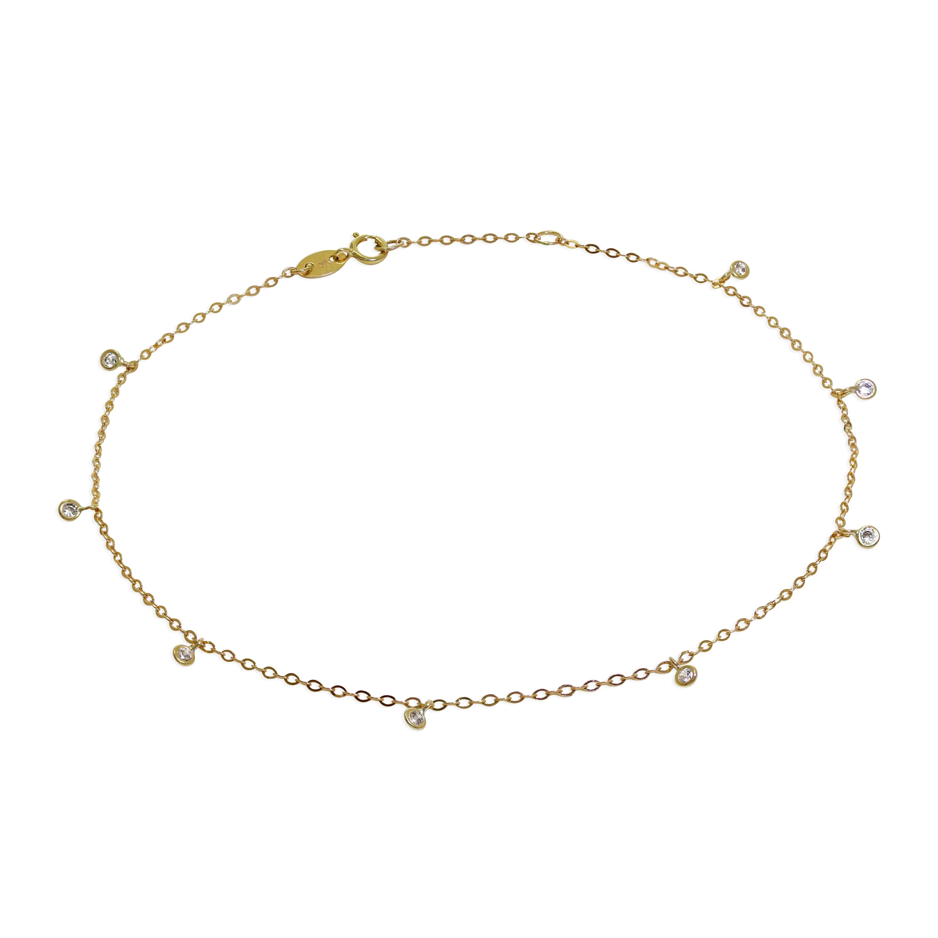 9 Karat Gold & Klar CZ Kristall Fußkette 25,5 cm