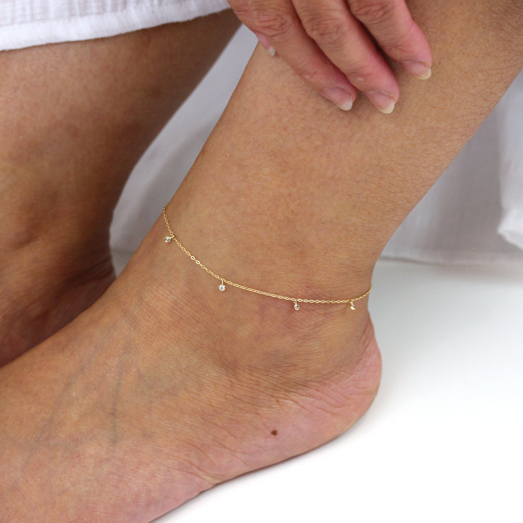 9 Karat Gold & Klar CZ Kristall Fußkette 25,5 cm