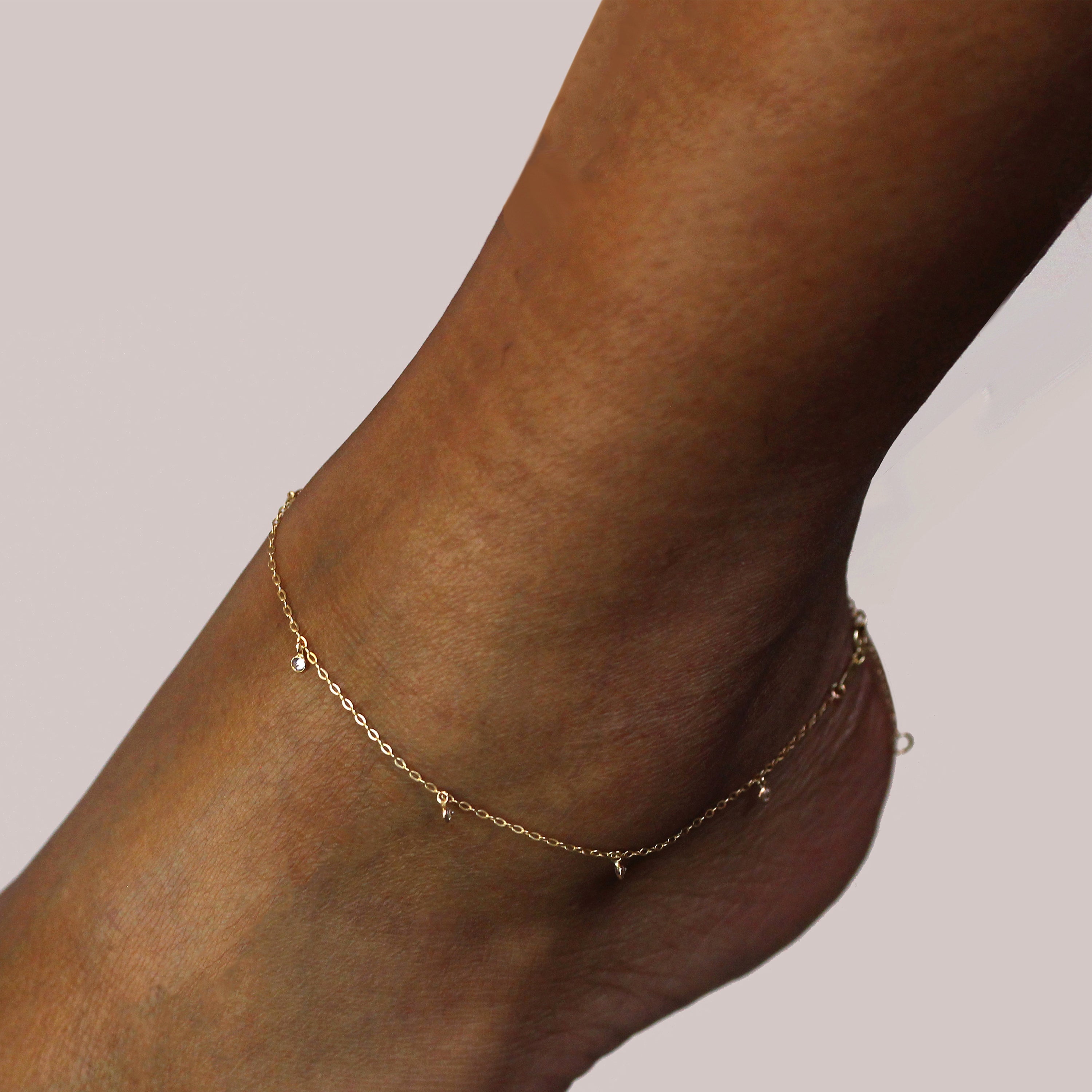 9 Karat Gold & Klar CZ Kristall Fußkette 25,5 cm