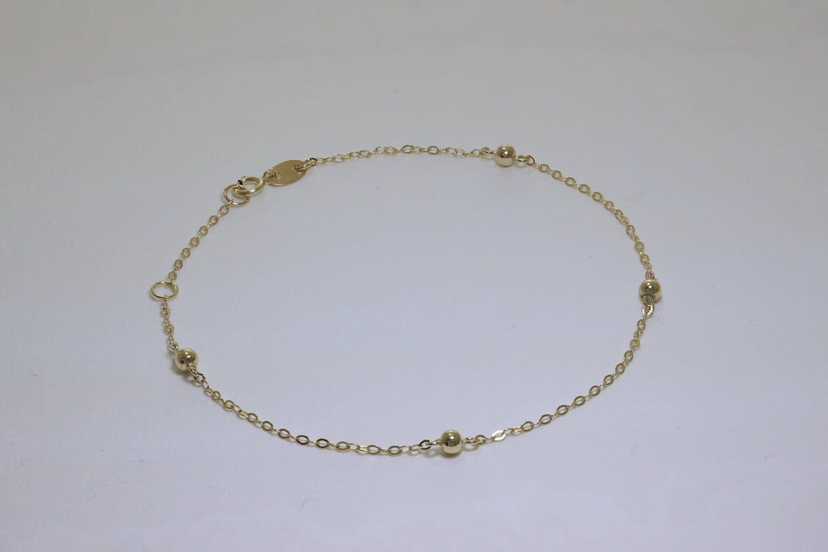 9 Karat Gold Gehämmert Spuren Pompon 18 cm Verlängerungs Armband