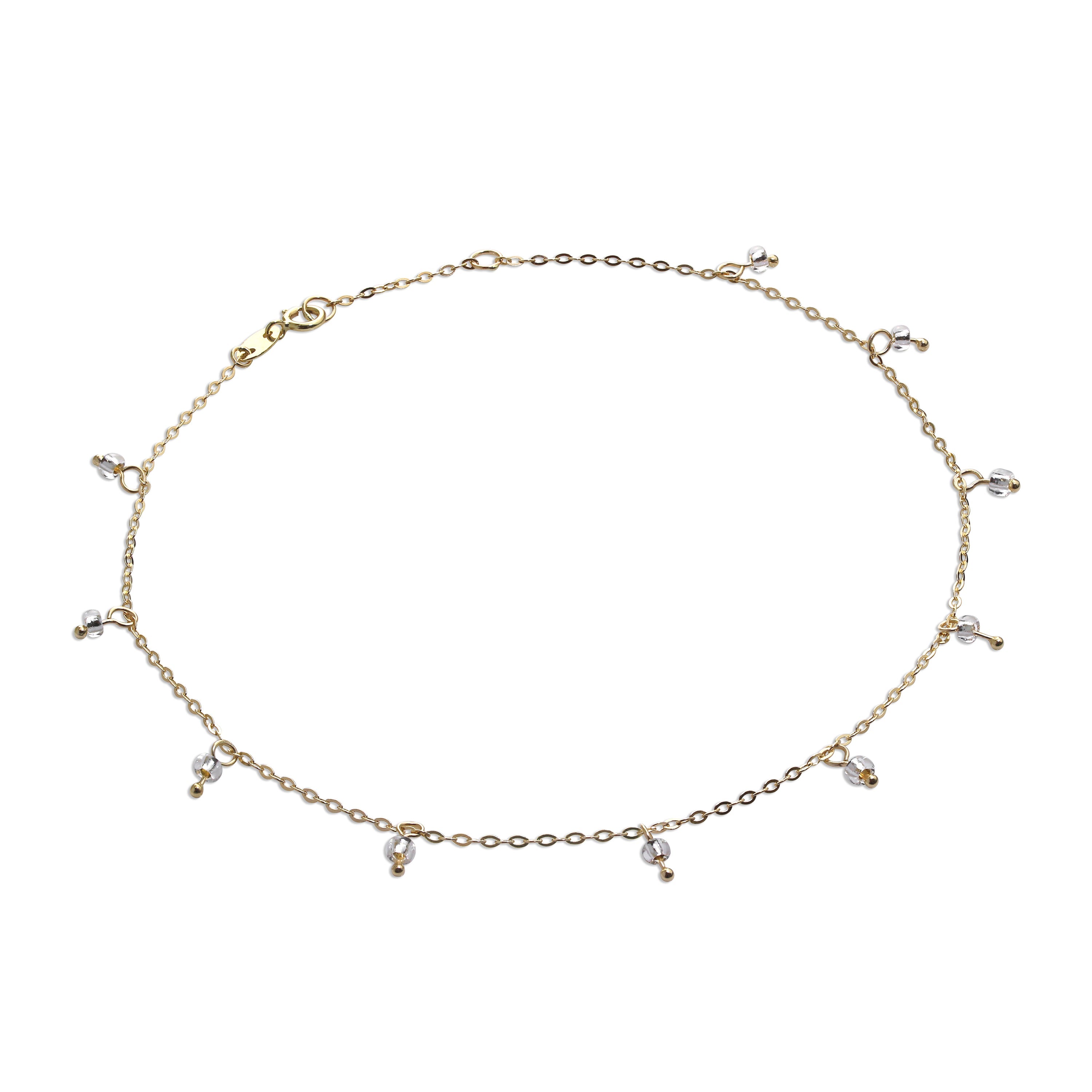 9 Karat Gold 25,5 cm Verlängerungs Fußkette & 2 mm Klar CZ Kristall Anhänger