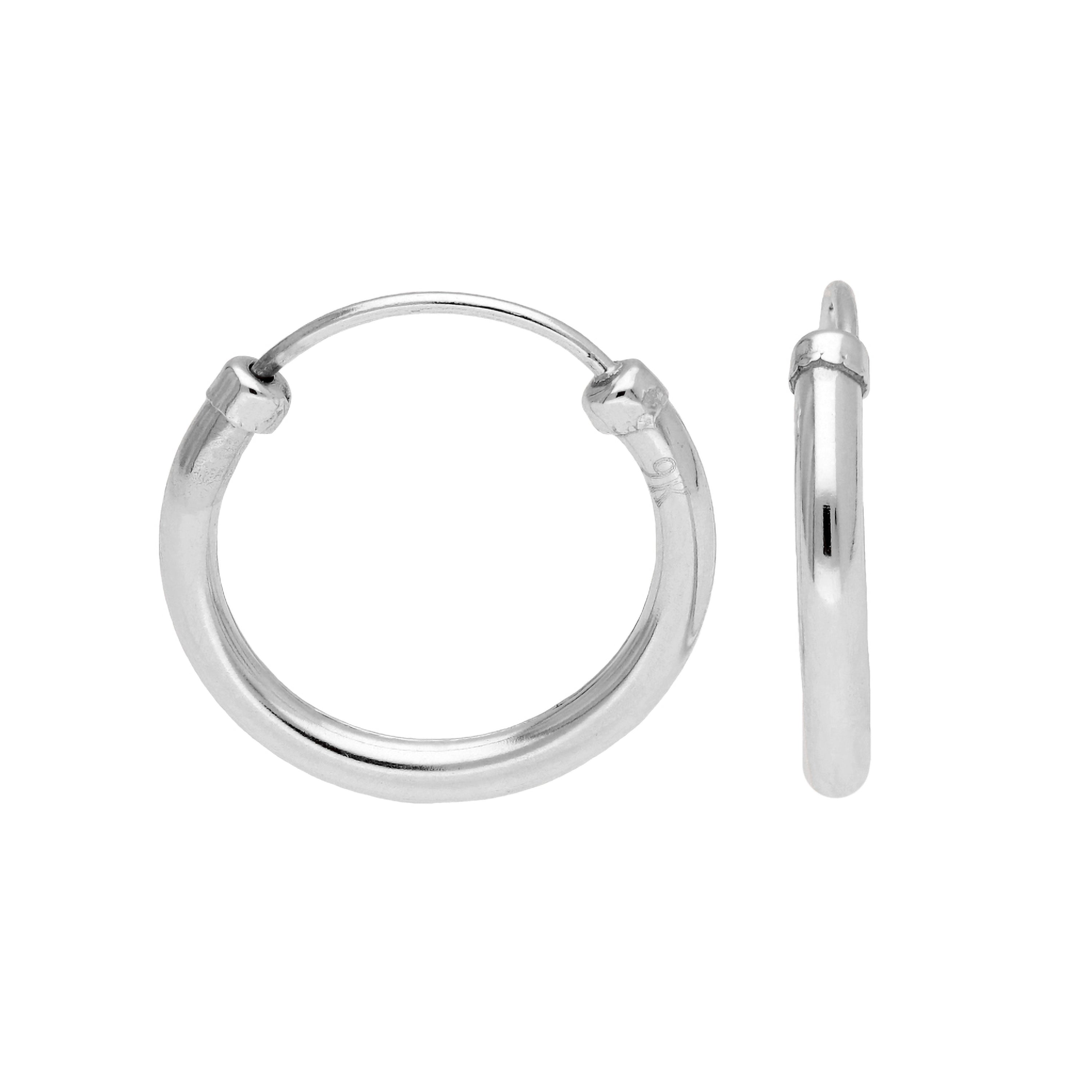 9 Karat Weißgold Winzig 10 mm Creolen Ohrringe