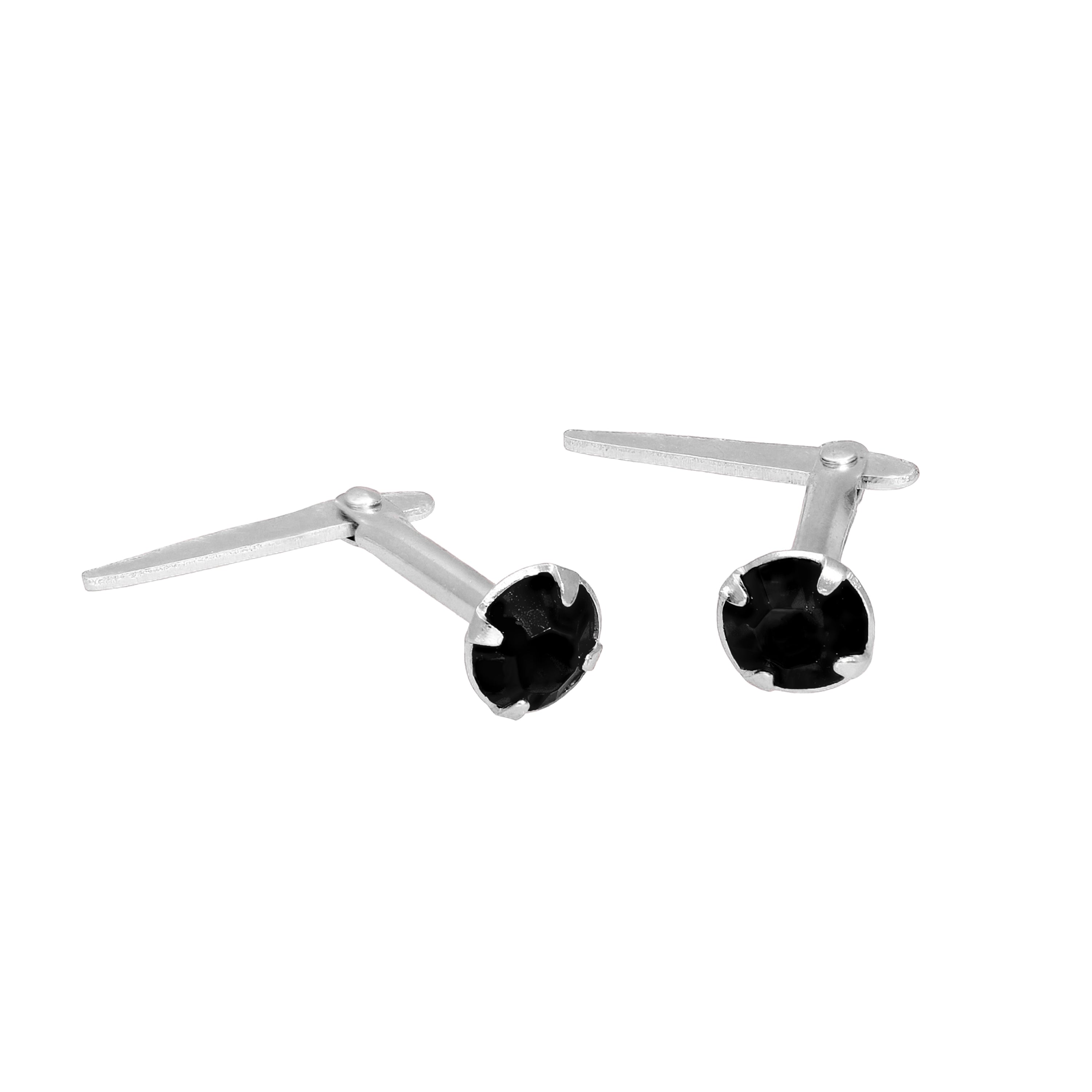 Sterlingsilber Rhodiniert & 3 mm Schwarz CZ Kristall Andralok Ohrstecker