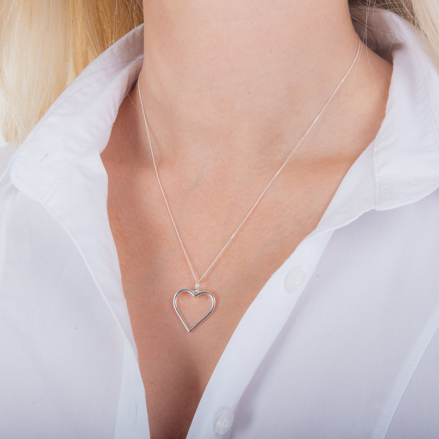 Silber Groß Herz Kontur Halskette 35,5 - 71cm