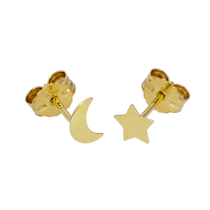 9 Karat Gold Klein Stern Mond Ohrstecker