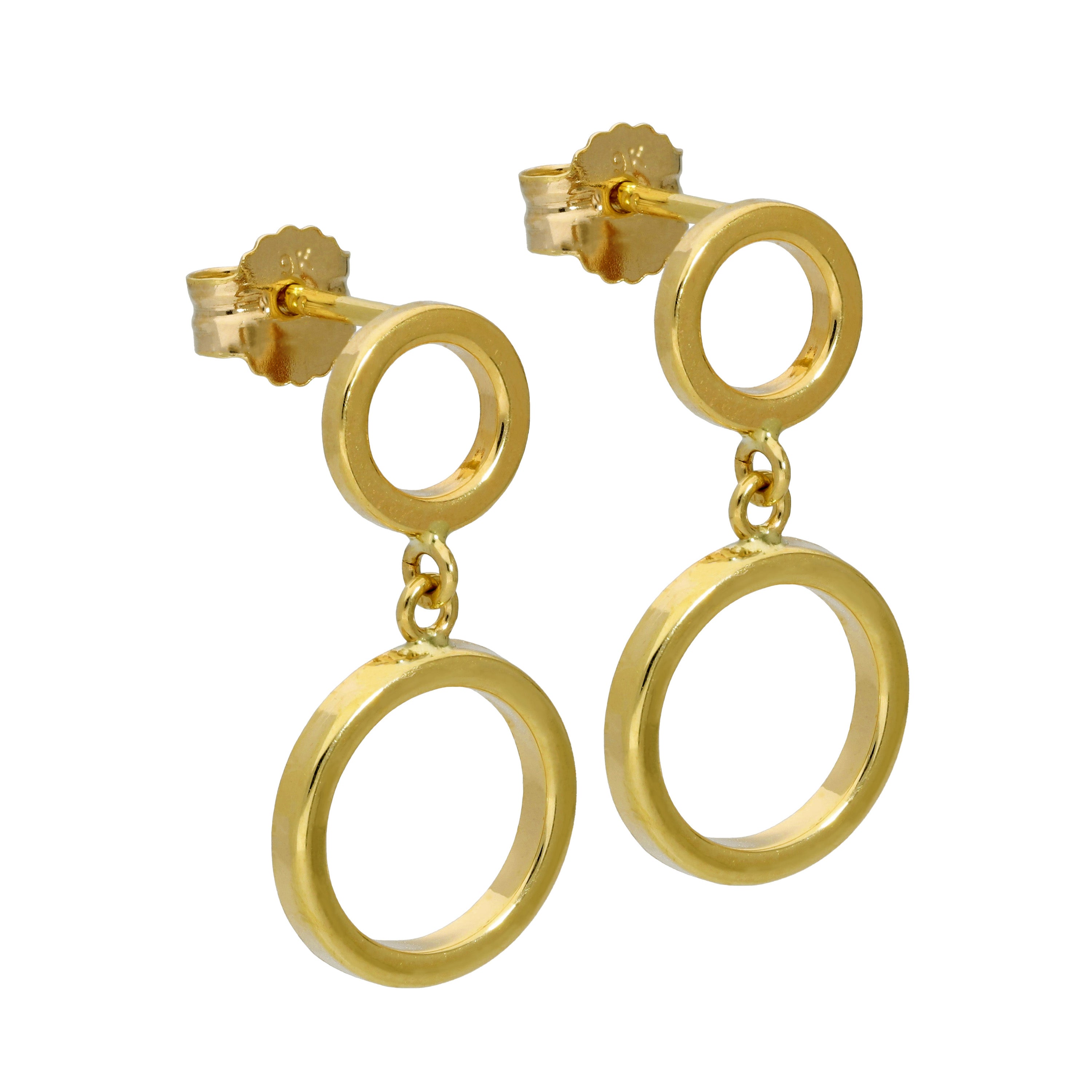 9 Karat Gold Zweifach Kreis Hänge Ohrstecker