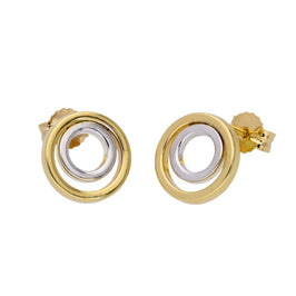 9 Karat Gold Zweiton Doppelkreis Ohrstecker