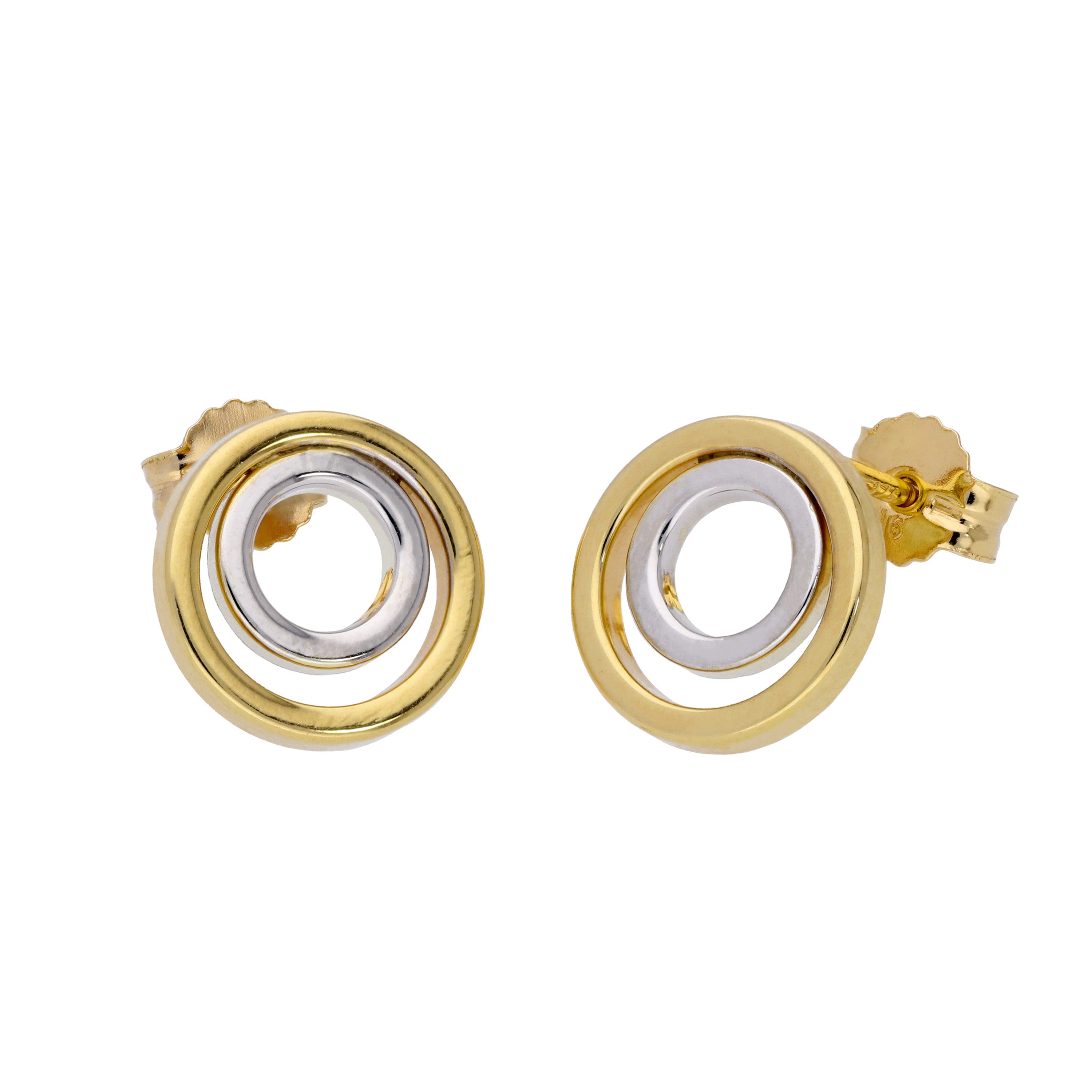 9 Karat Gold Zweiton Doppelkreis Ohrstecker