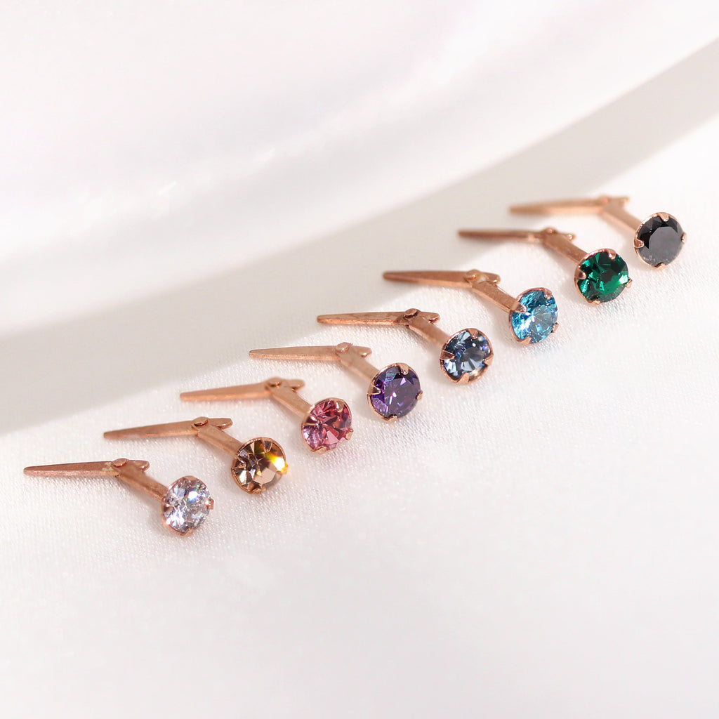 Rosévergoldetes Sterlingsilber 3 mm CZ Kristall Andralok Nasenstecker