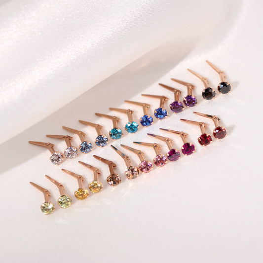 Rose vergoldetes Sterling Silber 3mm CZ Kristall Andralok Ohrstecker