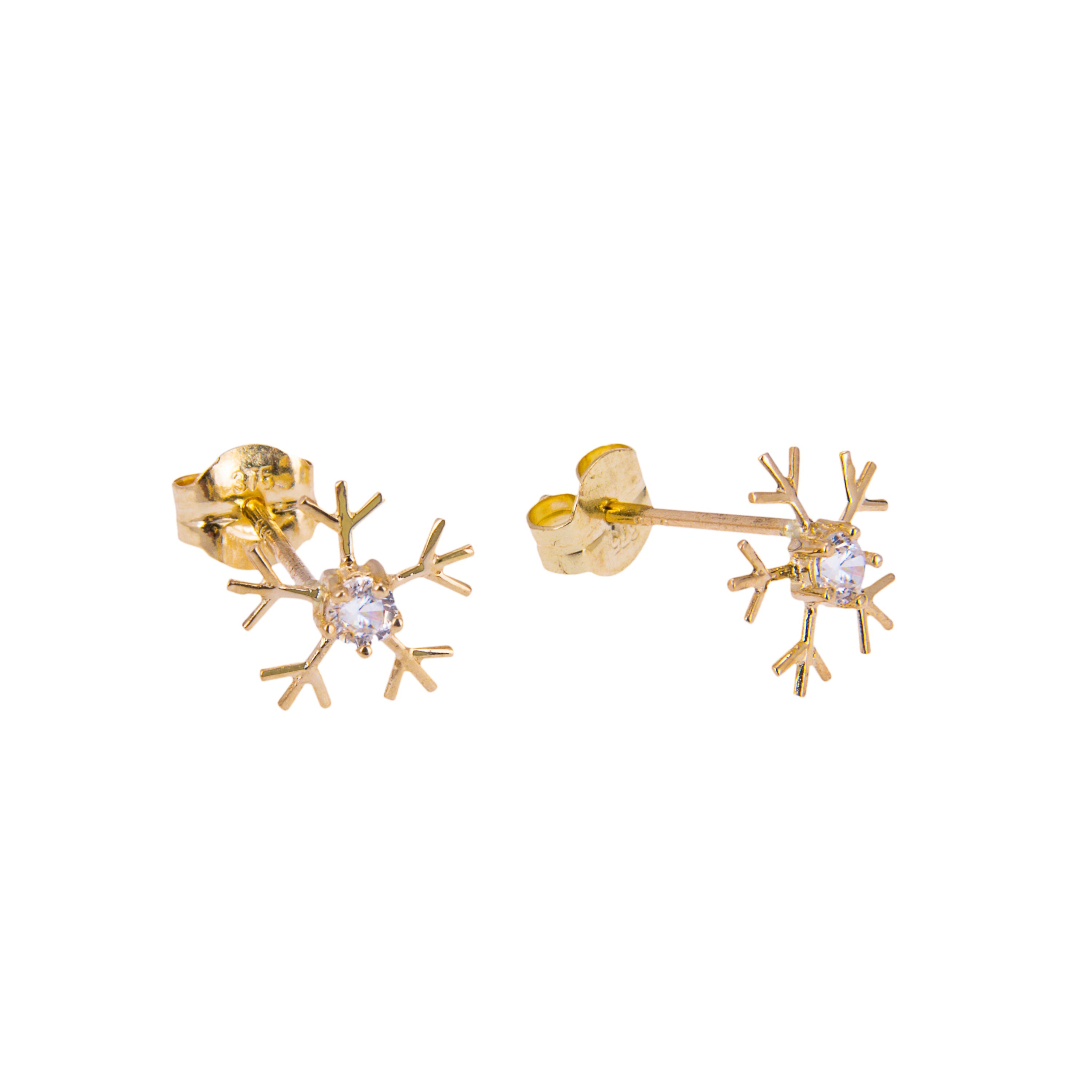 9 Karat Gold Schneeflocke Klar CZ Kristall Ohrstecker