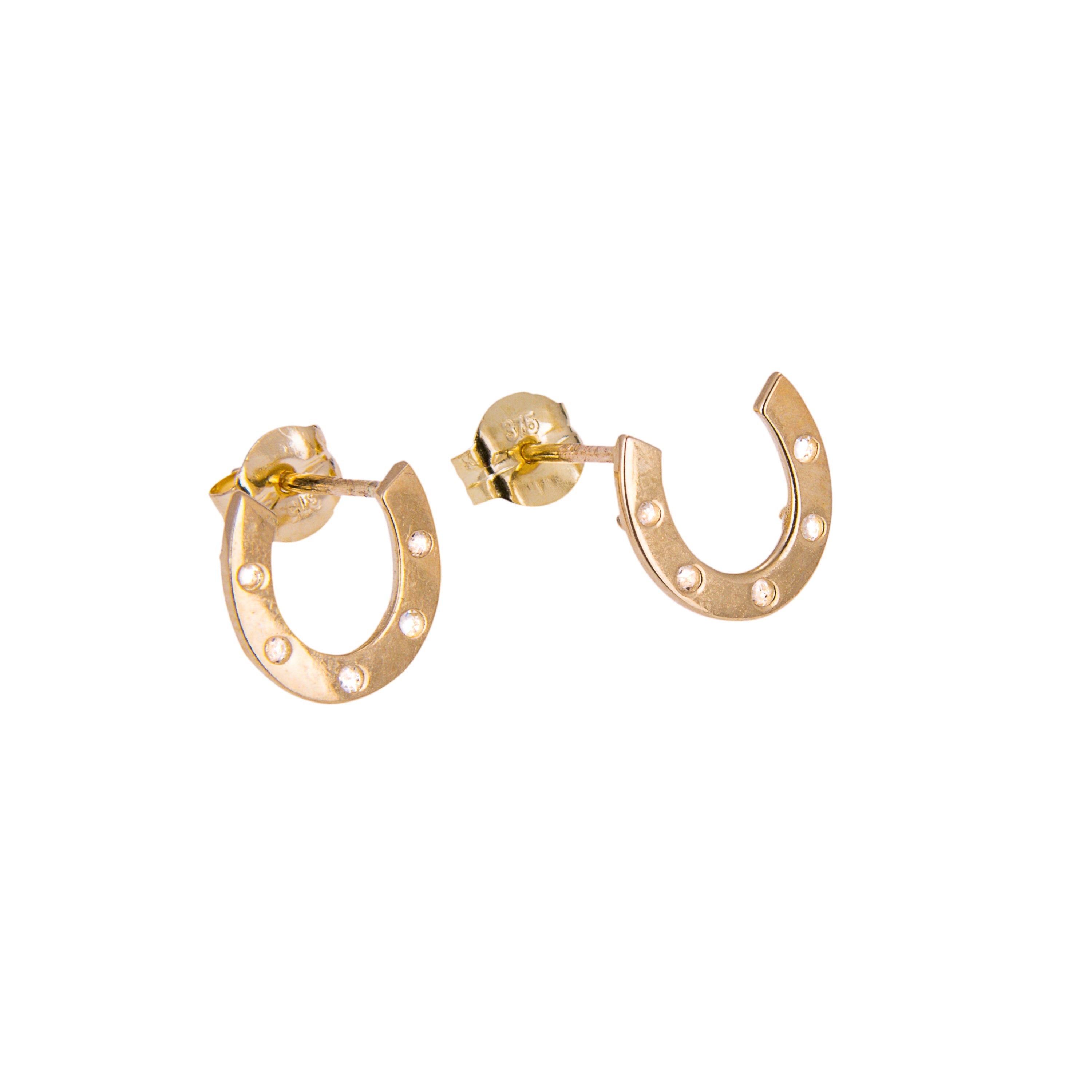9 Karat Gold Klar CZ Kristall Hufeisen Ohrstecker