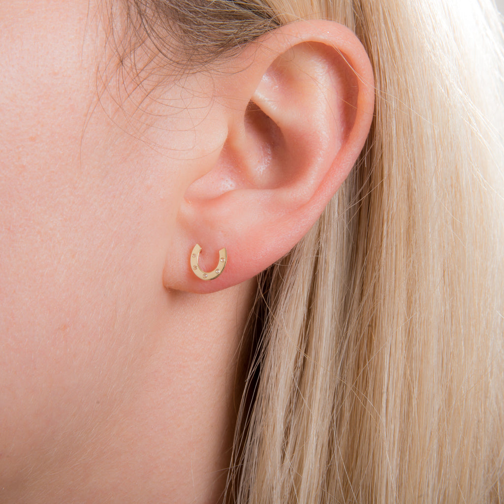 9 Karat Gold Klar CZ Kristall Hufeisen Ohrstecker