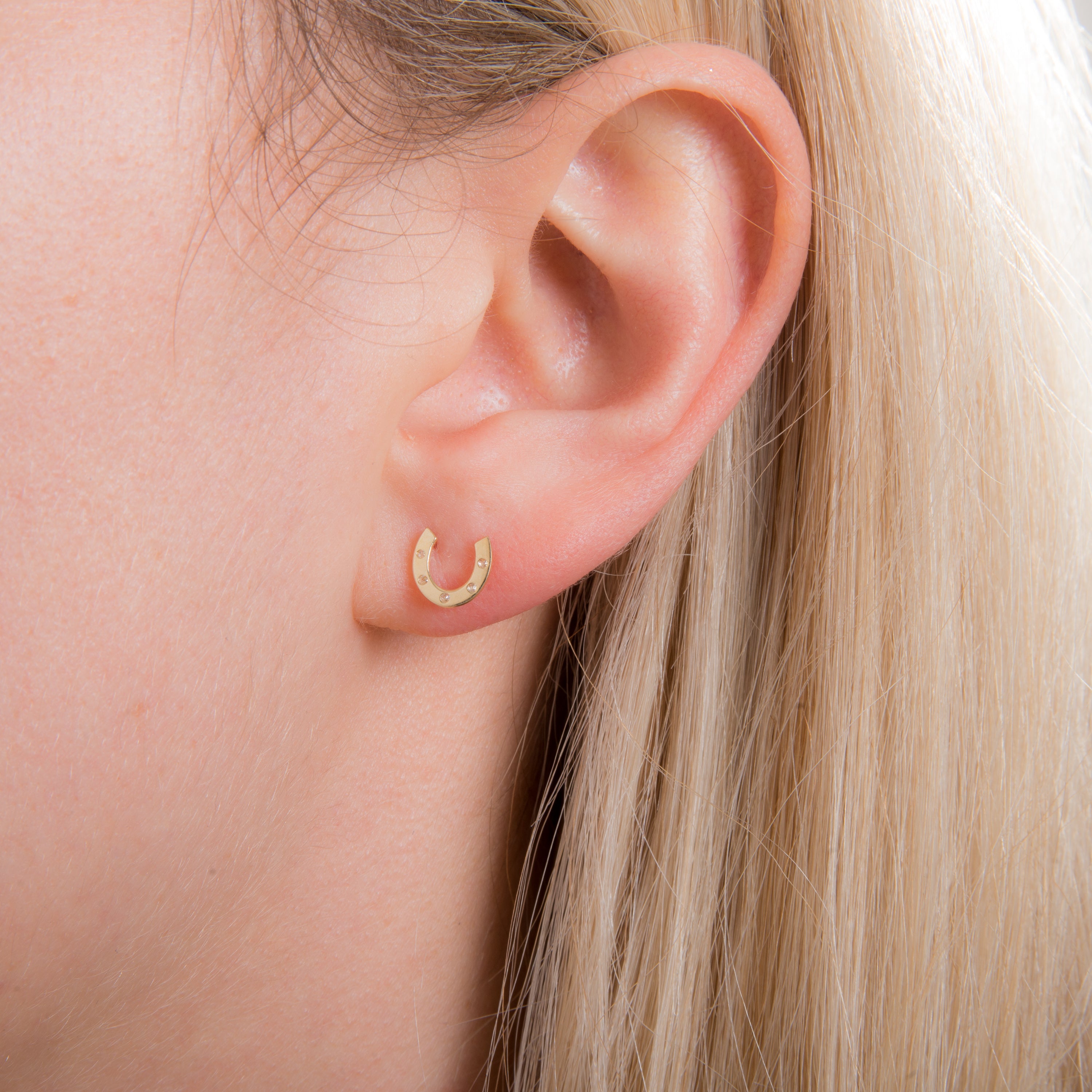 9 Karat Gold Klar CZ Kristall Hufeisen Ohrstecker