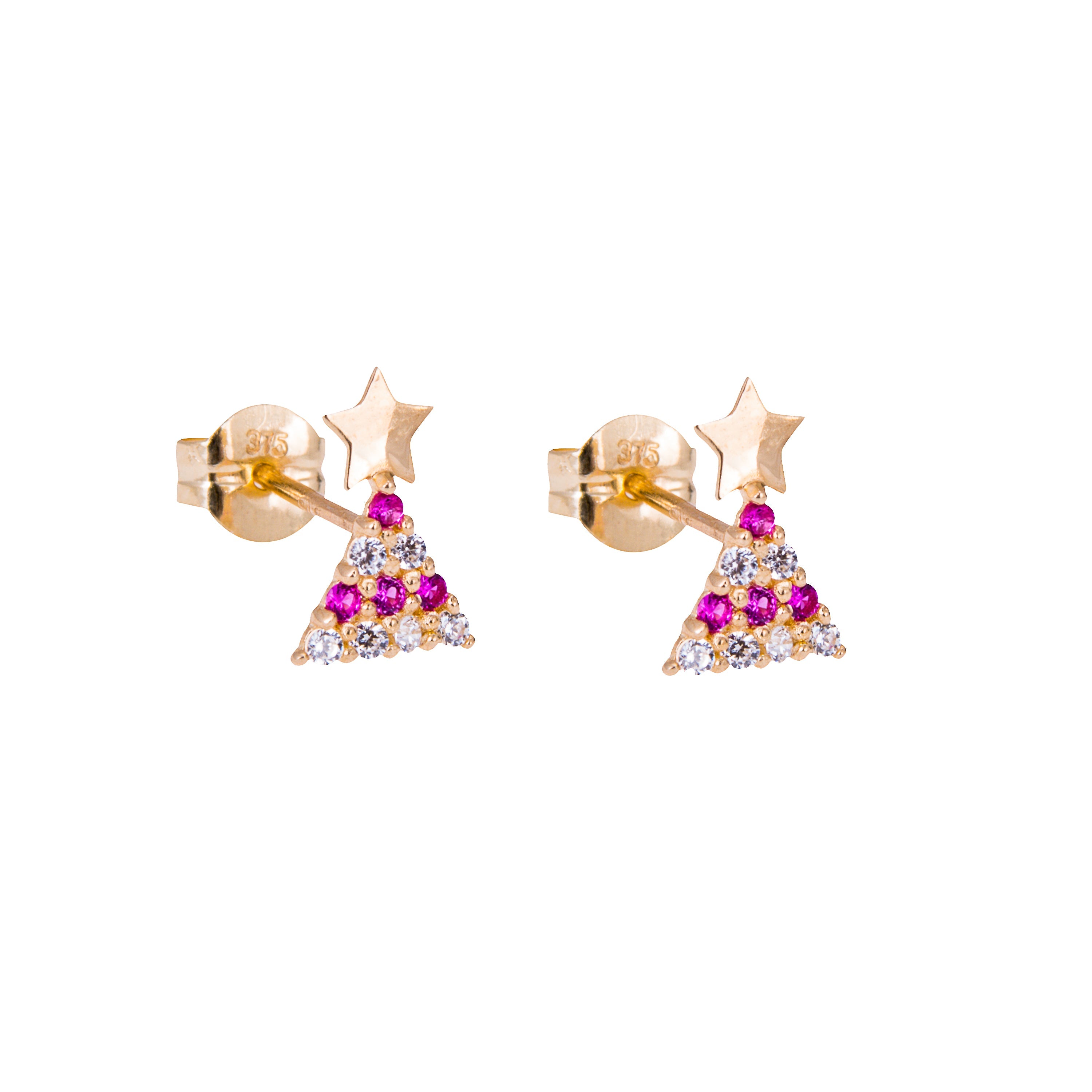 9 Karat Gold Klar Rubinrot CZ Kristall Weihnachtsbaum Ohrstecker