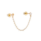 9 Karat Gold Rund Scheibe CZ Kristall Doppel Kette Ohrstecker