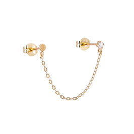 9 Karat Gold Rund Scheibe CZ Kristall Doppel Kette Ohrstecker