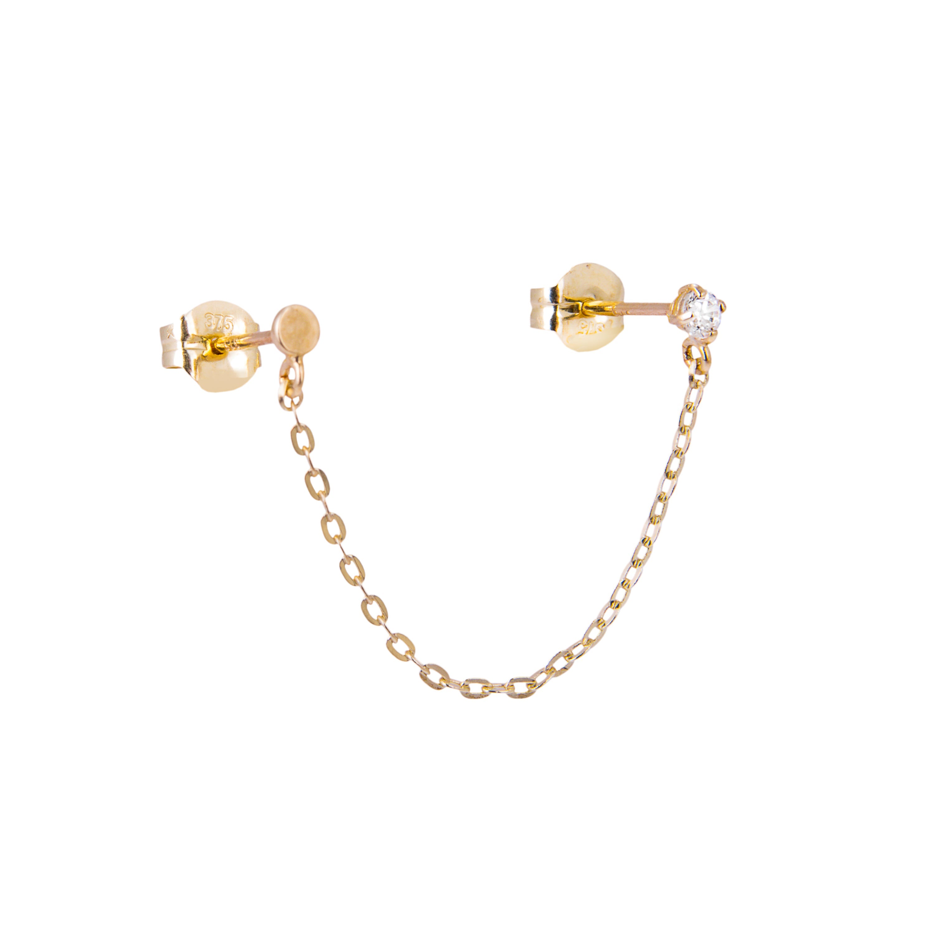 9 Karat Gold Rund Scheibe CZ Kristall Doppel Kette Ohrstecker