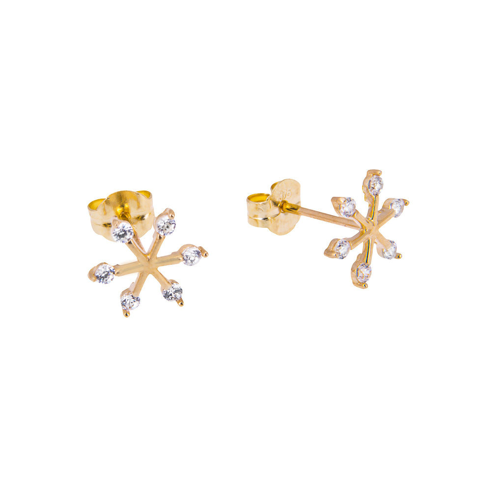 9 Karat Gold Klar CZ Kriatall Schneeflocke Ohrstecker