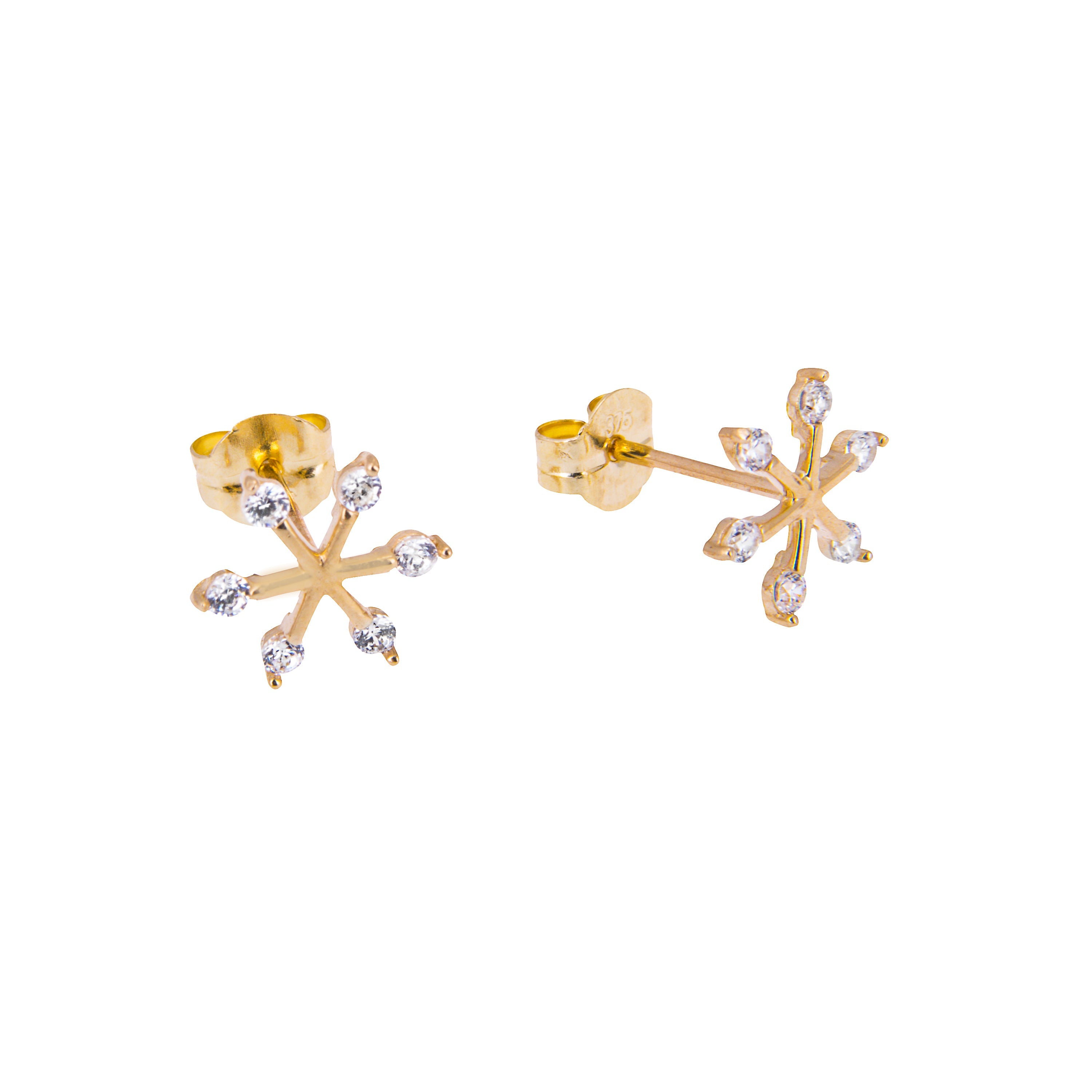 9 Karat Gold Klar CZ Kriatall Schneeflocke Ohrstecker