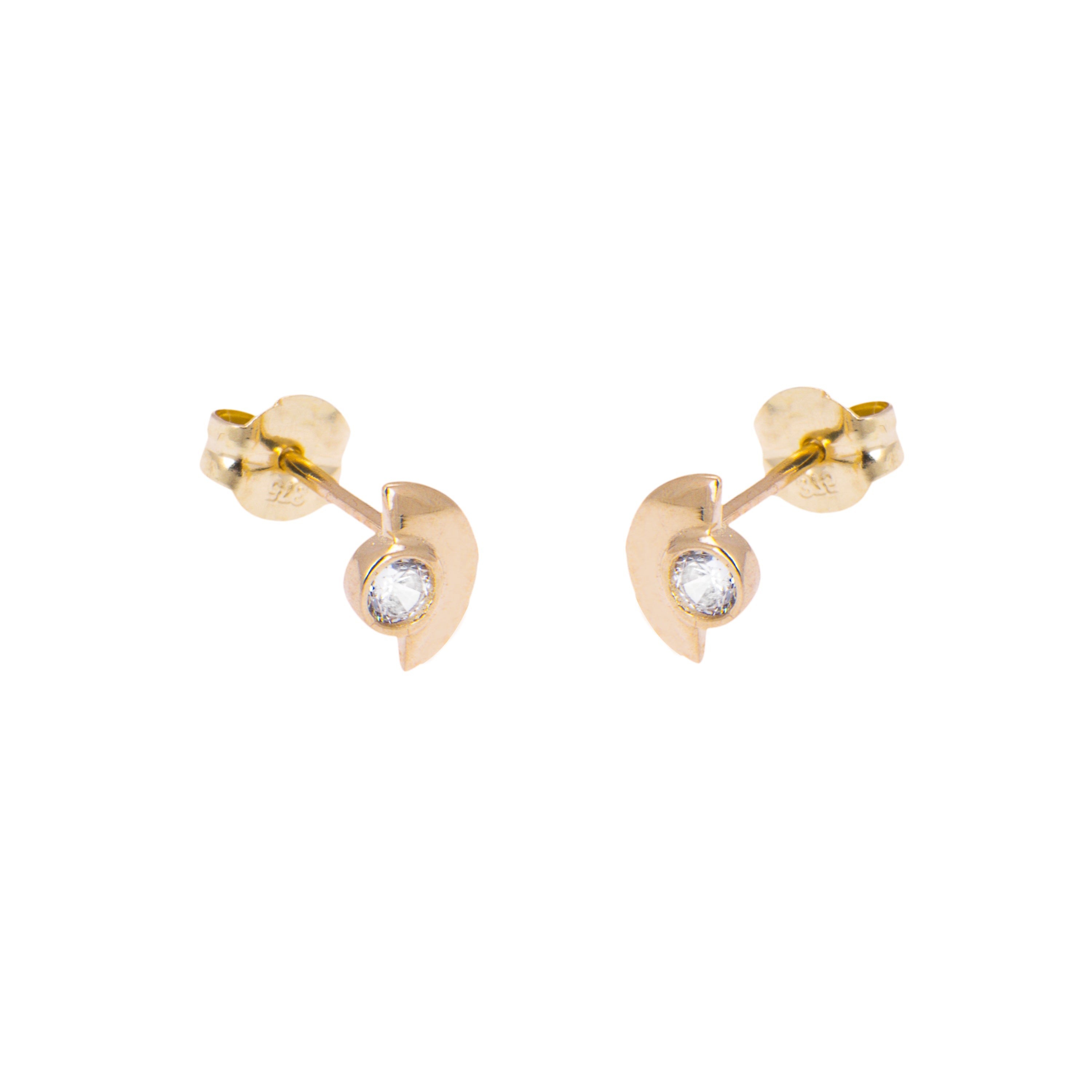 9 Karat Gold Klar CZ Kristall Minimalismus Halbkreis Ohrstecker
