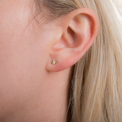 9 Karat Gold Klar CZ Kristall Dreifach Blätter Ohrstecker