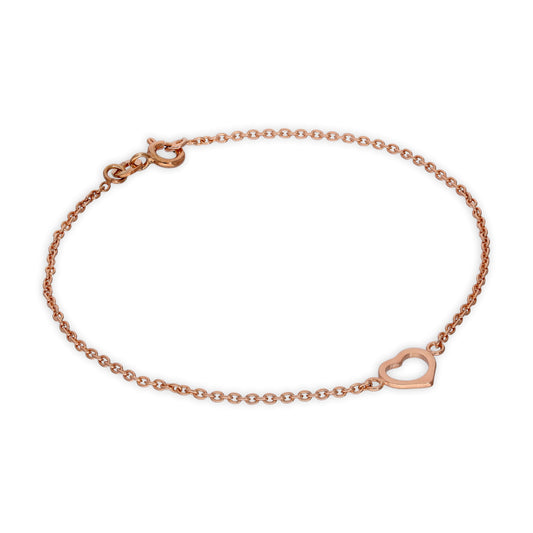 Rosévergoldet Sterlingsilber Offen Herz Rolo Kette Armband