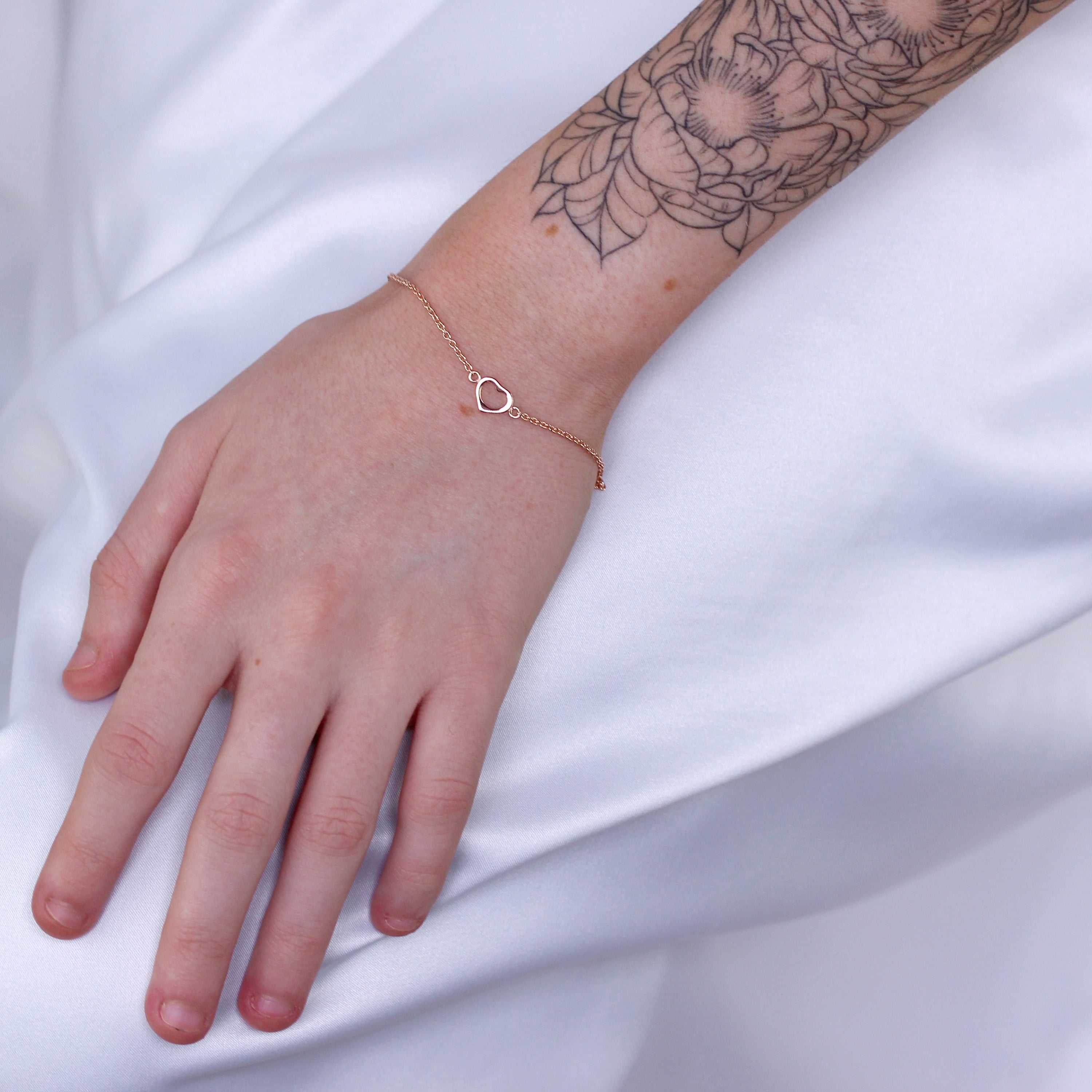 Rosévergoldet Sterlingsilber Offen Herz Rolo Kette Armband