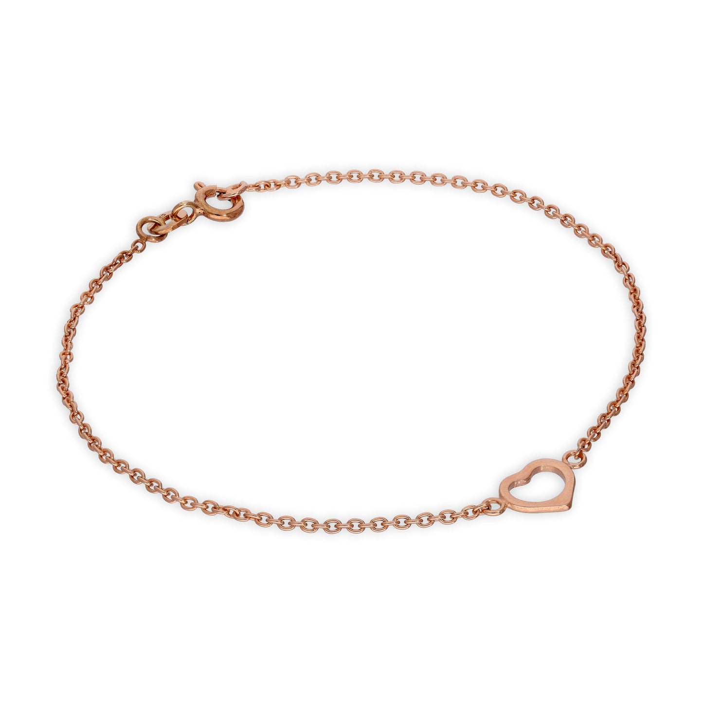 Rosévergoldet Sterlingsilber Offen Herz Rolo Kette Armband