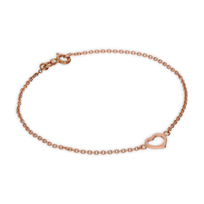 Rosévergoldet Sterlingsilber Offen Herz Rolo Kette Armband
