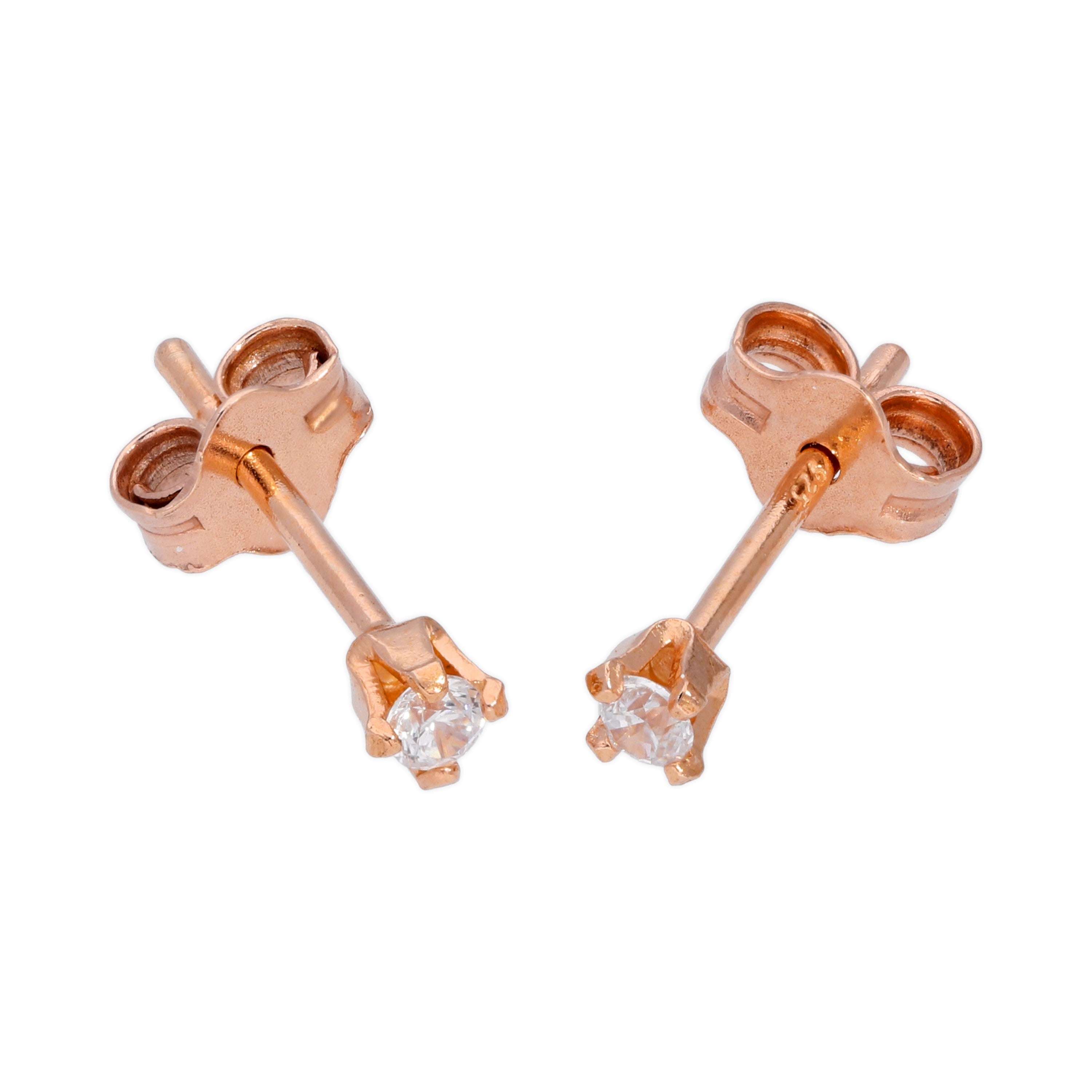 Rosévergoldet Sterlingsilber 2 mm Rund CZ Kristall Ohrstecker