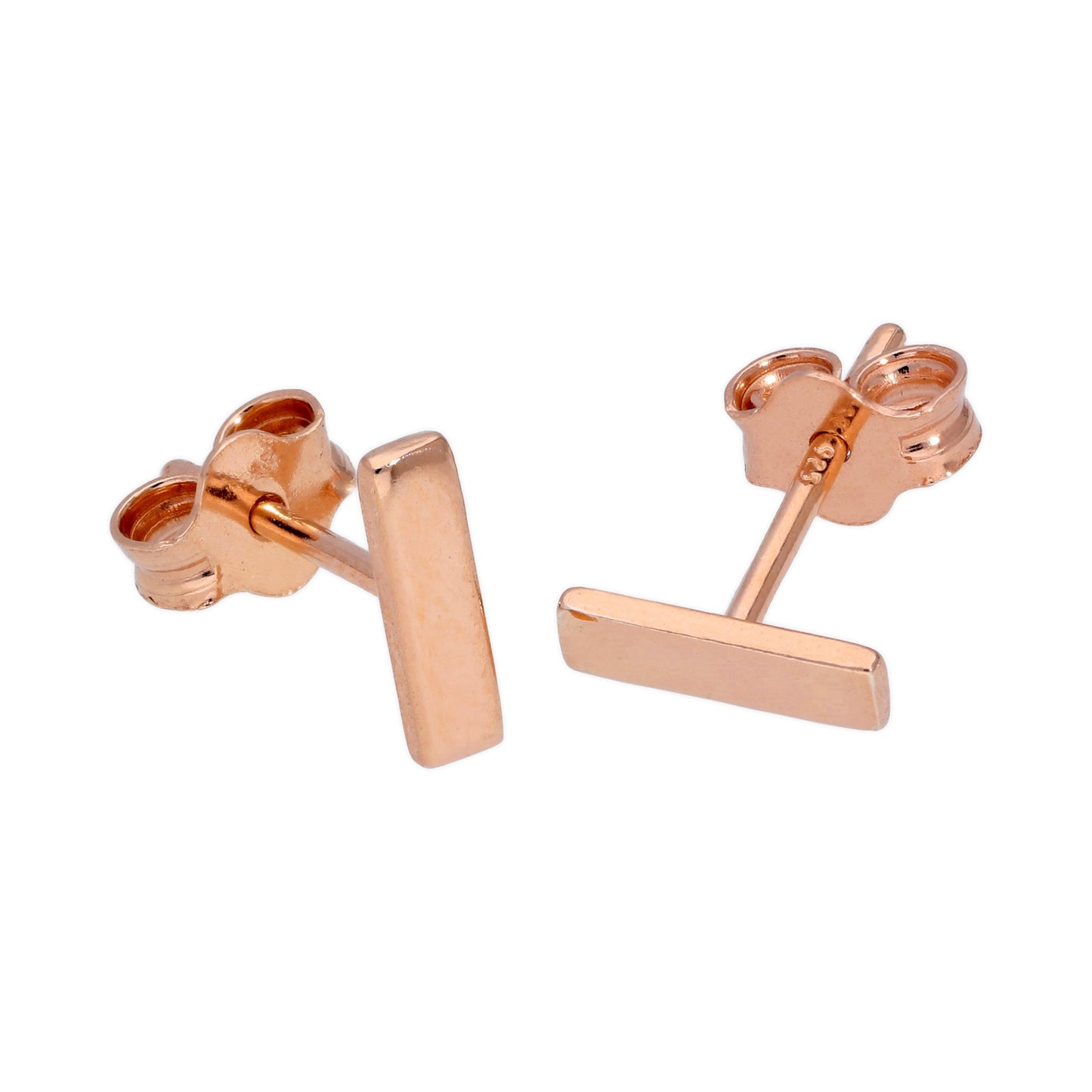 Rose Gold Plated Sterling Silver Bar Stud Earrings