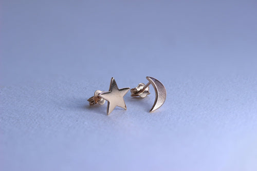 Rosévergoldet Sterlingsilber Mond & Stern Ohrstecker