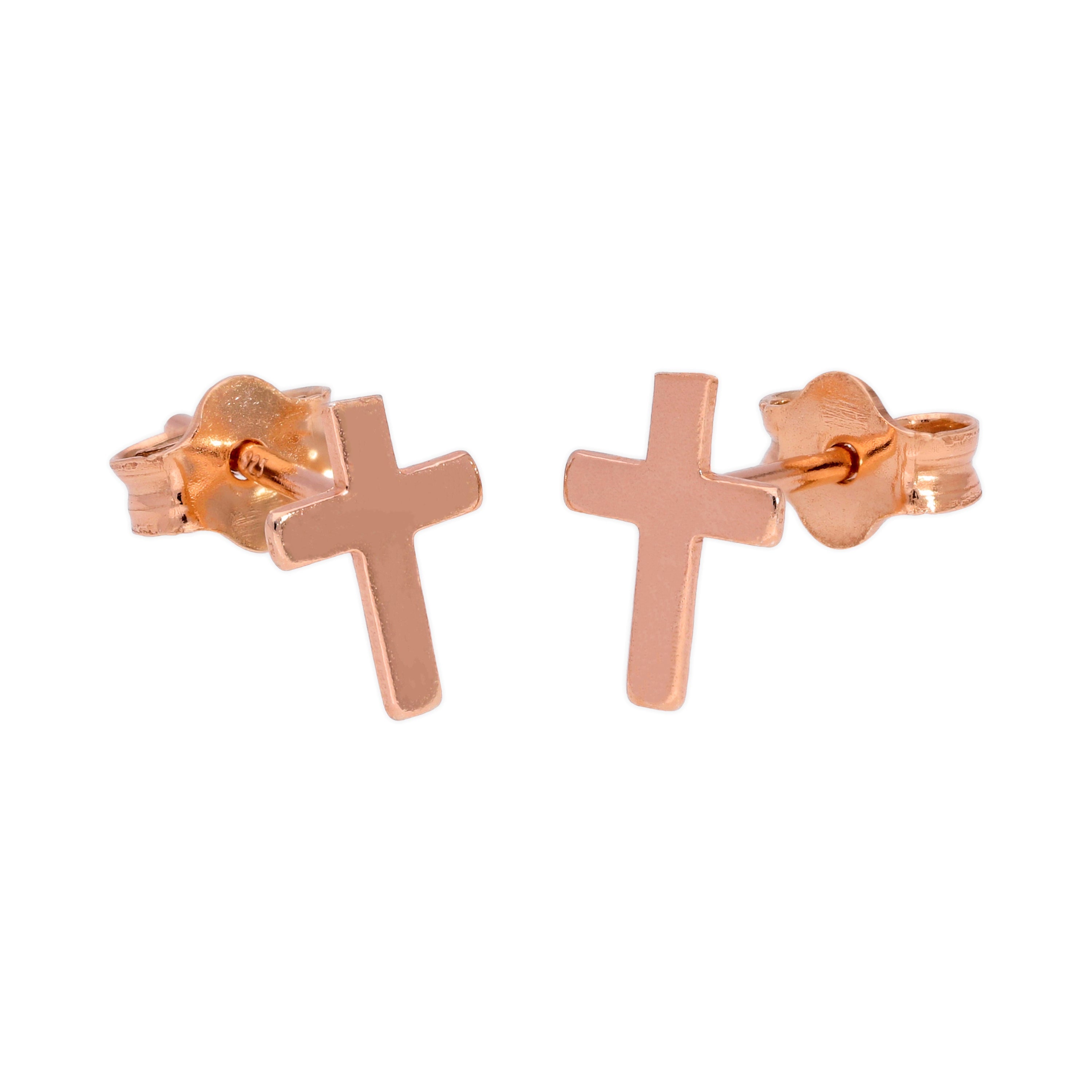 Rosévergoldet Sterlingsilber Klein Kreuz Ohrstecker