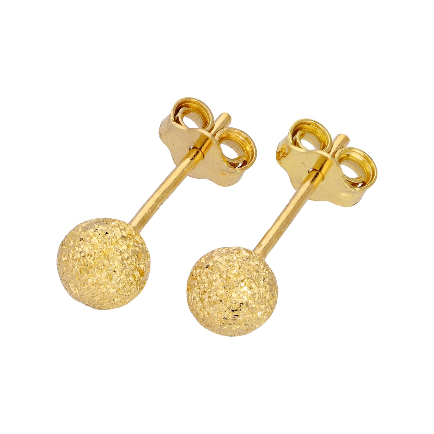 Gold Plated Frosted Sterling Silver Ball Stud Earrings 3-8mm