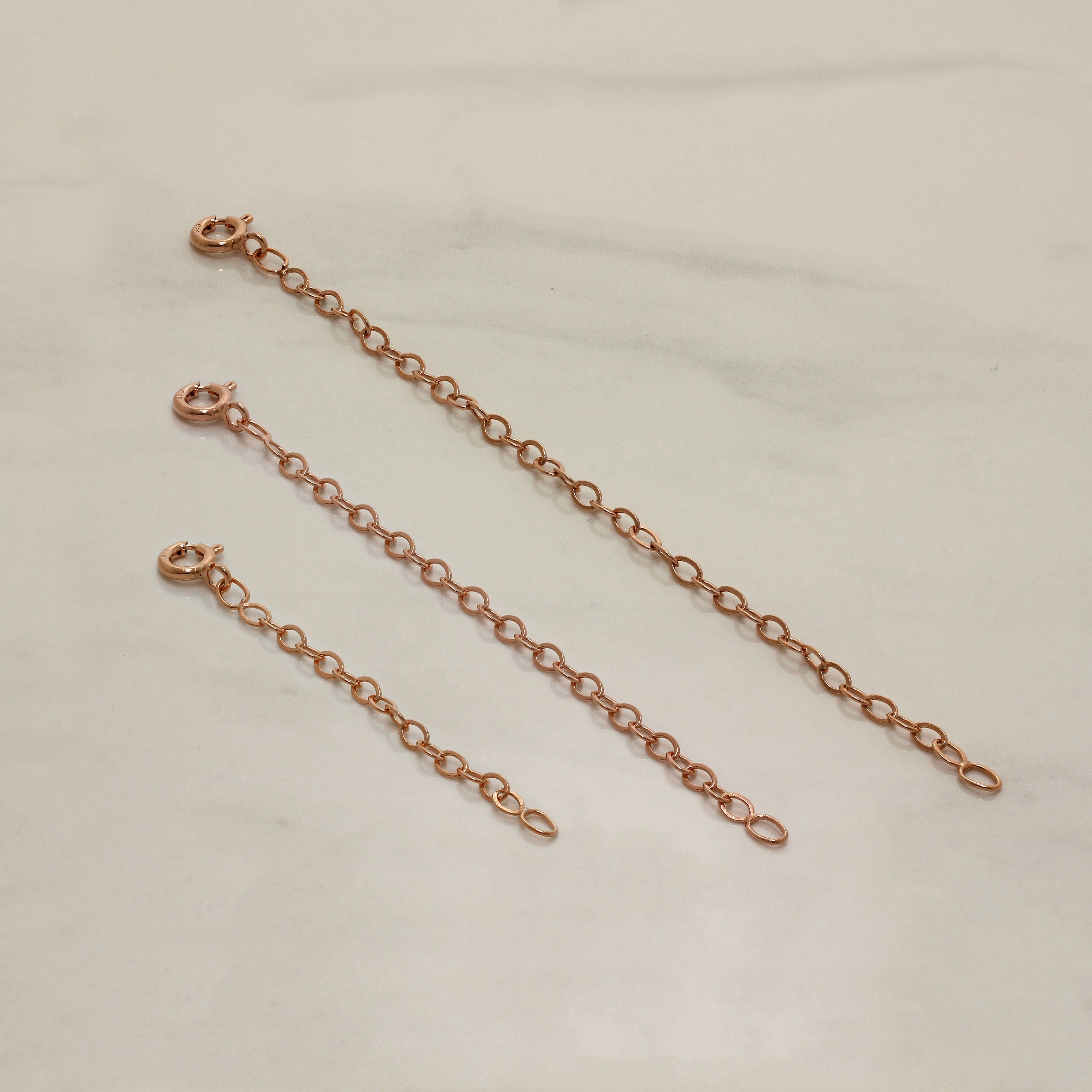 Roségold-verzierte Belcher-Verlängerungskette aus Sterlingsilber 2-4 Zoll mit Bolzenverschluss