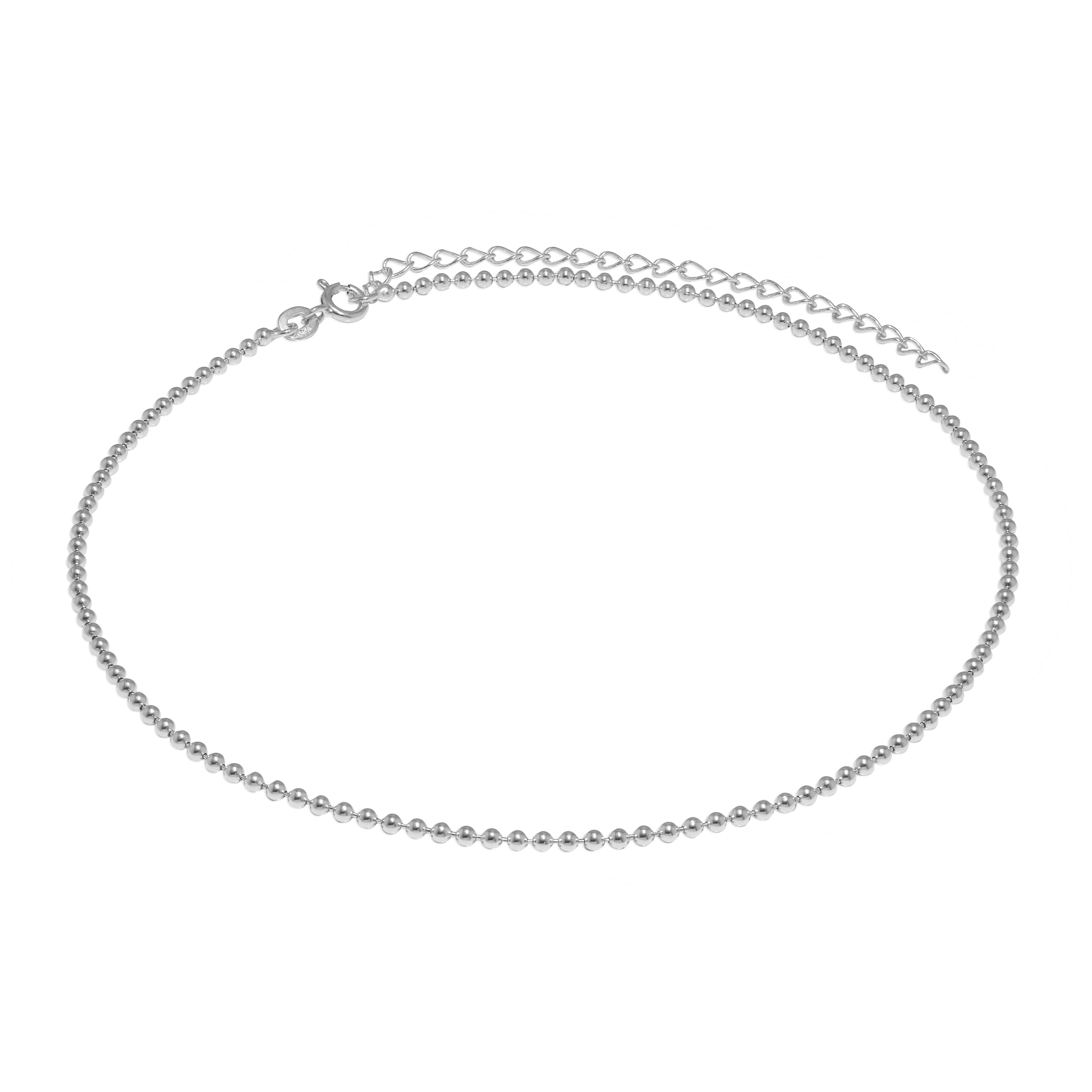 Sterlingsilber 2 mm Kügelchen Halsband 30,5 + 7,5 cm Verlängerung