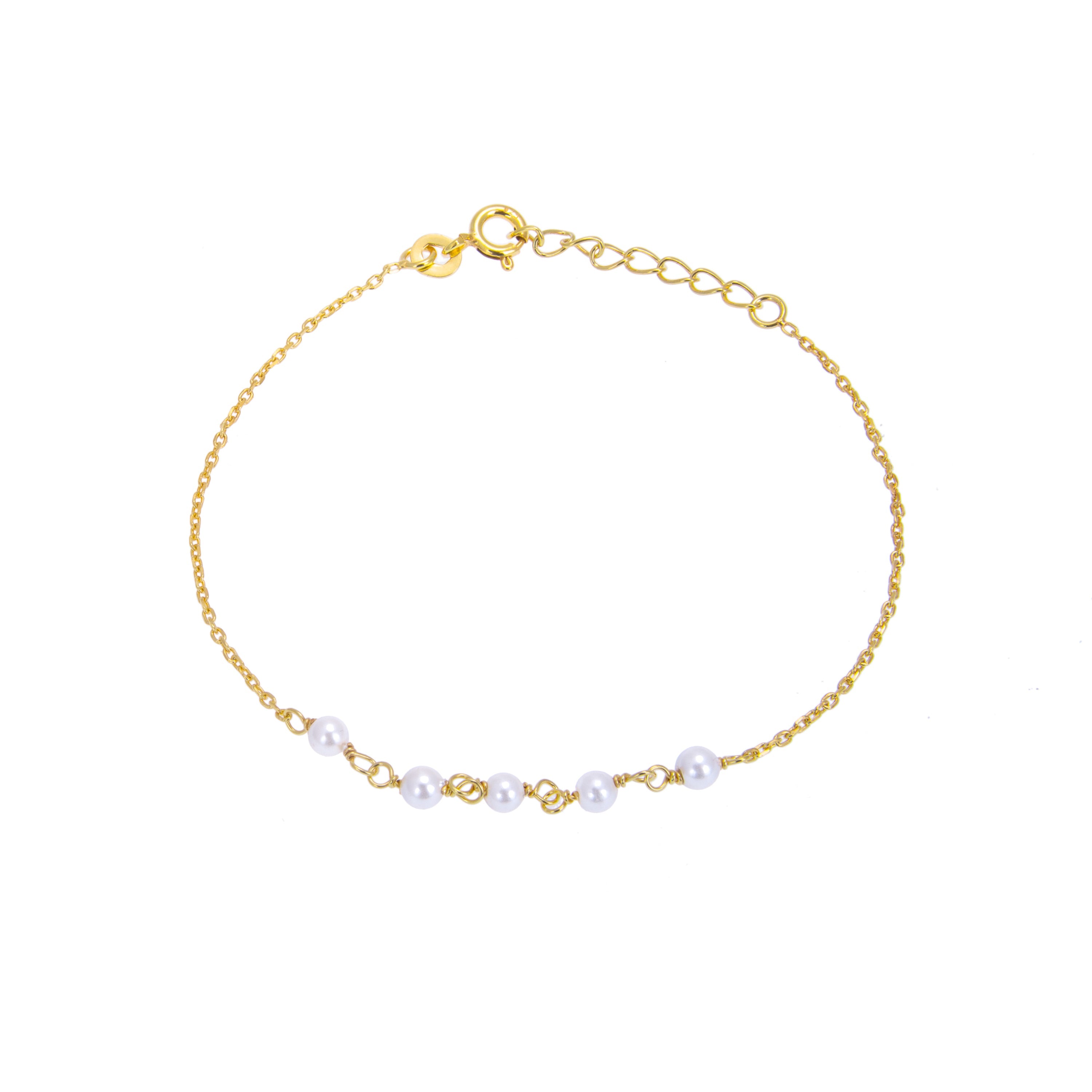 Gelbvergoldet Sterlingsilber Fein Armband mit 3,5 mm Perlen