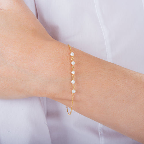 Gelbvergoldet Sterlingsilber Fein Armband mit 3,5 mm Perlen