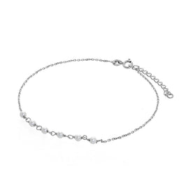 Sterlingsilber & Perle Gehämmert Spuren Fußkette 23 + 4 cm