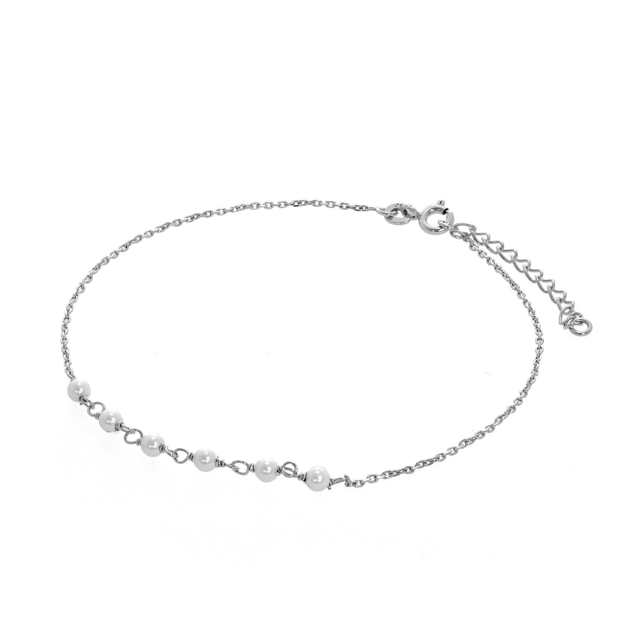Sterlingsilber & Perle Gehämmert Spuren Fußkette 23 + 4 cm