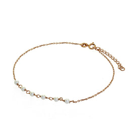 Rosévergoldet Silber & Perlen Gehämmert Spuren Fußkette 26,5 cm