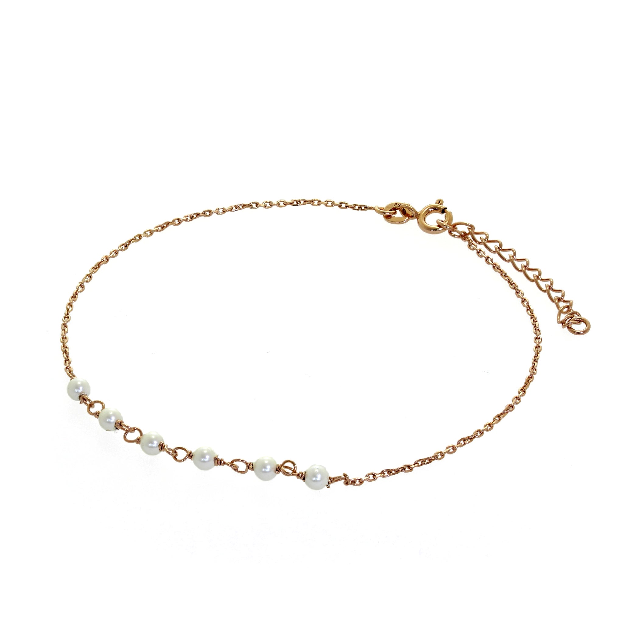 Rosévergoldet Silber & Perlen Gehämmert Spuren Fußkette 26,5 cm